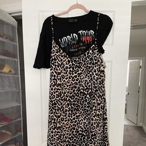 Two piece shirt and leopard dress